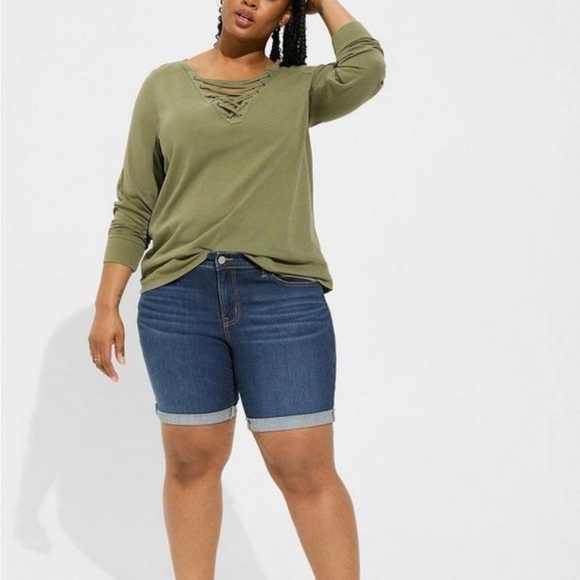 Bundle of 3 NWT Torrid vintage cotton jersey lace up long sleeve tees. Size 00. - Picture 13 of 14